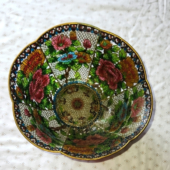 no name Other - Antic Handmade Chinese Intricate  Plique-a-Jour  Bowl with Gold Accents